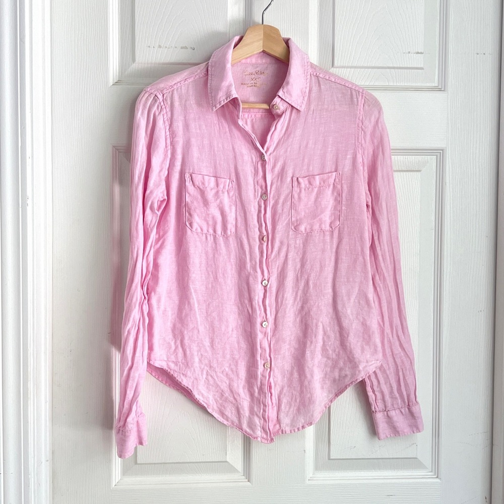 Lilly Pulitzer Button Down Shirt XXS Womens Linen Pink Coastal Preppy Top
